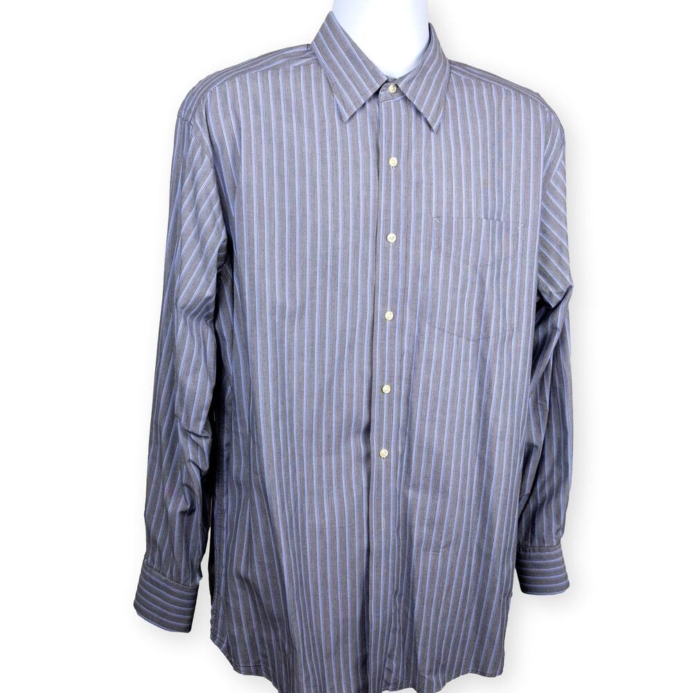 Tommy Hilfiger Gray Blue Striped Mens Button Down Shirt L